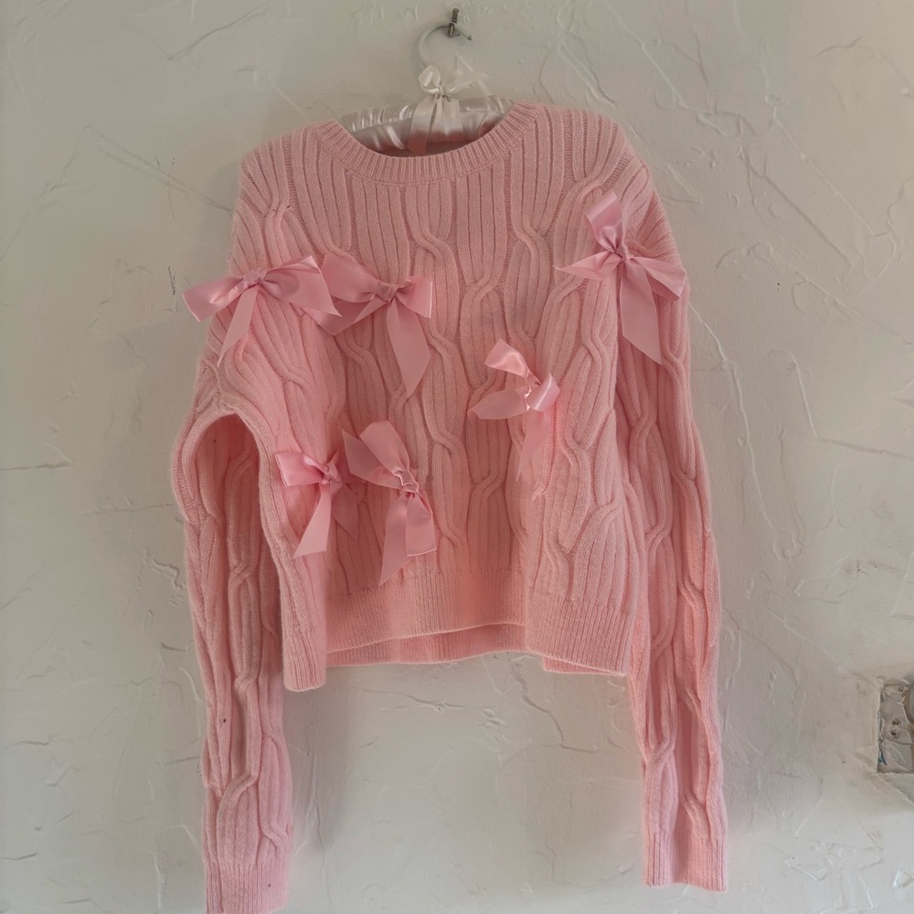 Pink Knit Sweater with Bows